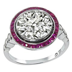 Vintage 3.20ct Diamond Ruby Halo Engagement Ring