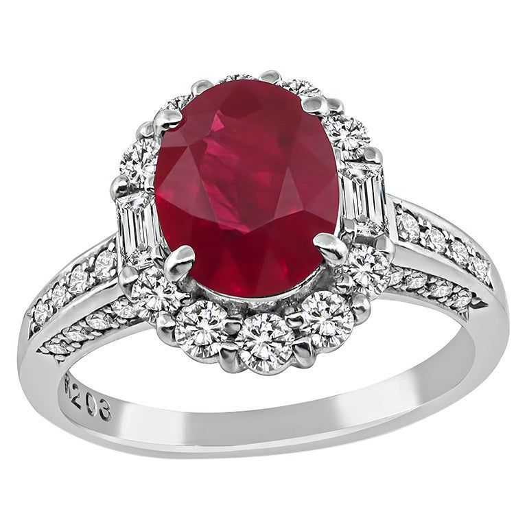 AGL Certified 2.03ct Burmese Ruby 0.67ct Diamond Engagement Ring For Sale