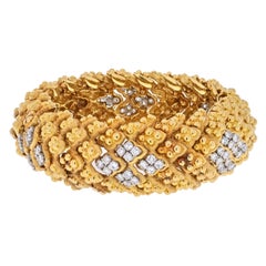 Vintage David Webb Platinum & Yellow Gold Warty Textured Diamond Sections Wide Bracelet