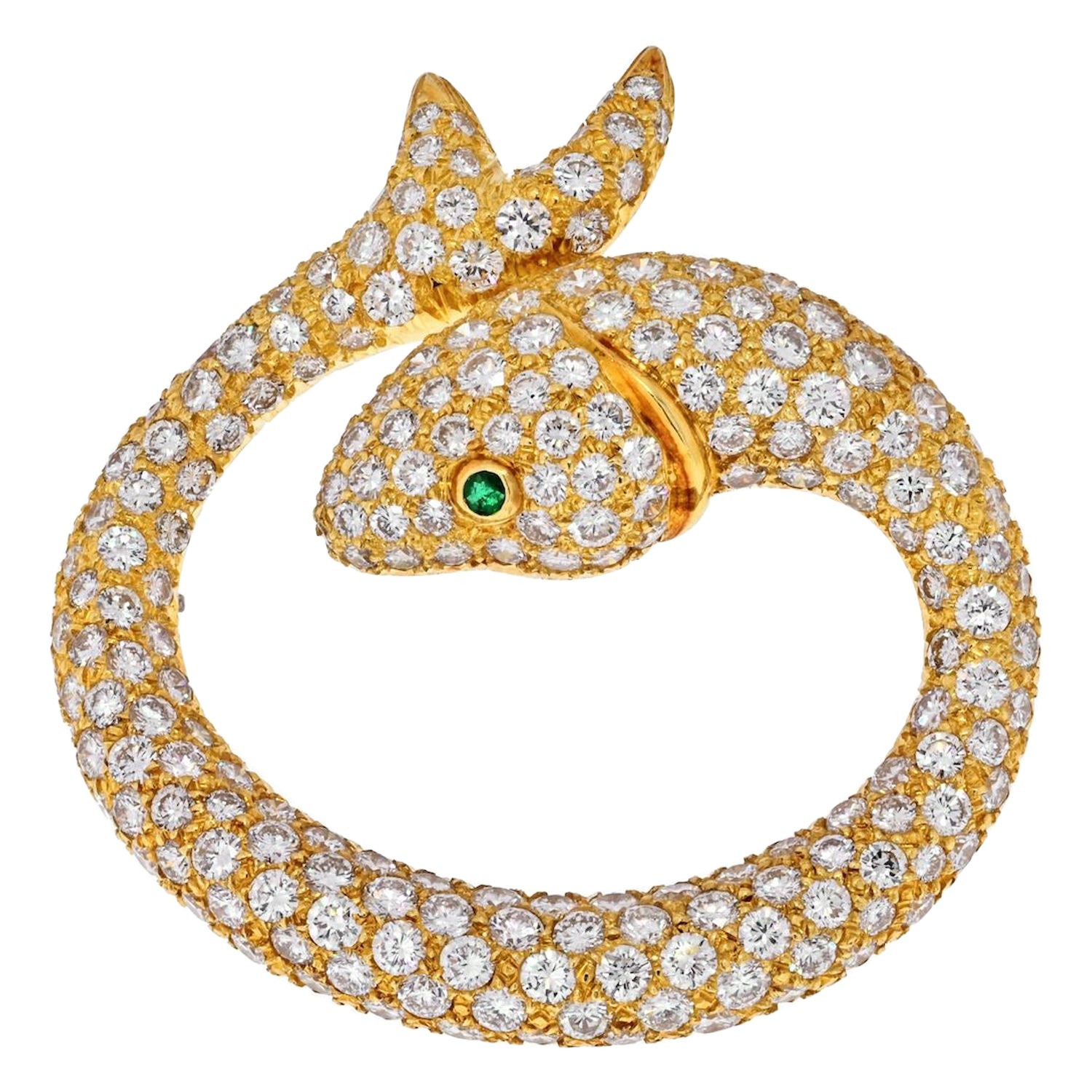 Broche Koi Fish en or jaune 18 carats avec diamants sertis en pavé de 8 carats, ancienne propriété