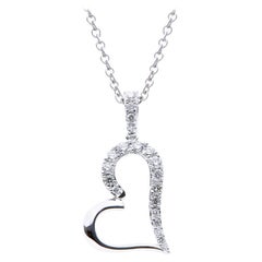 14K White Gold Hanging Heart Diamond Necklace