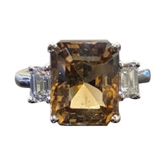 14K White Gold Emerald Cut Diamond Three Stone Radiant Tourmaline Engagement