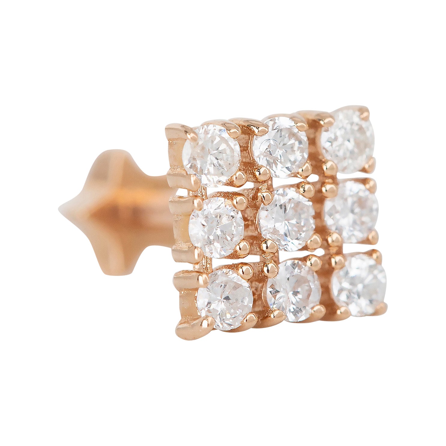14K Gold 0.22 Ct Diamond Plaid Piercing, Gold Diamond Square Earring