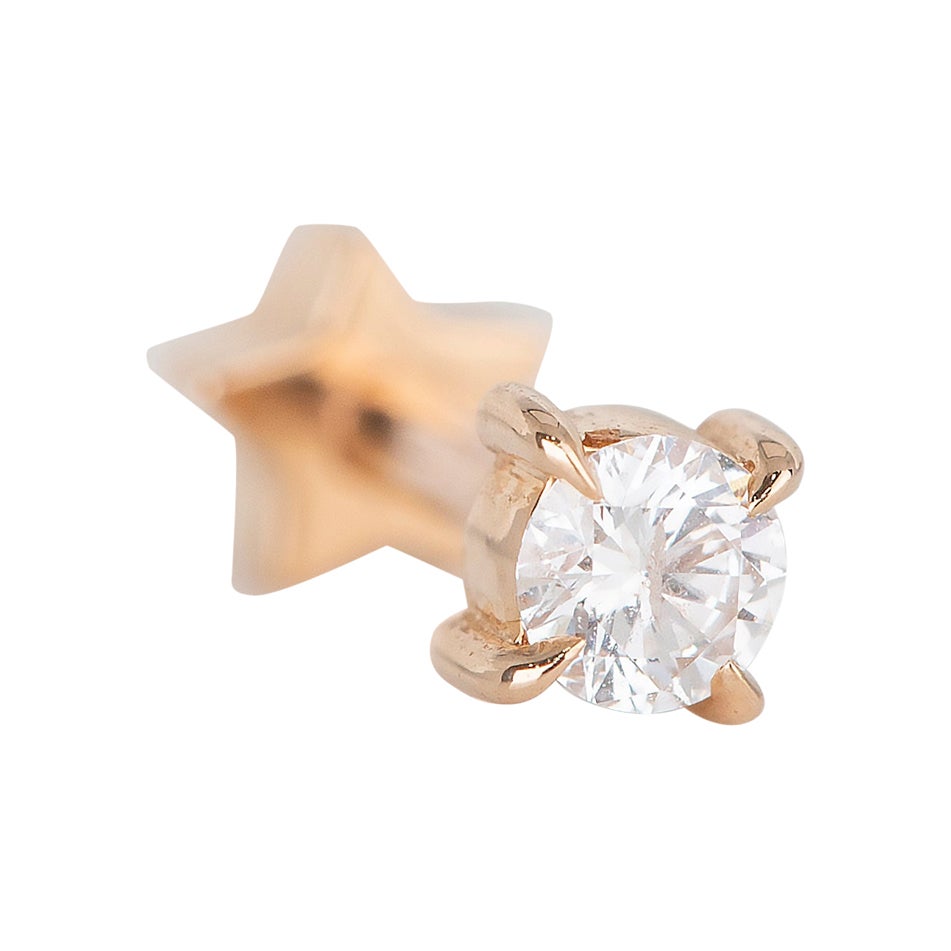 Boucles d'oreilles en or 14 carats avec diamants 0,11 carat percés, or et diamants 0,11 carat en vente