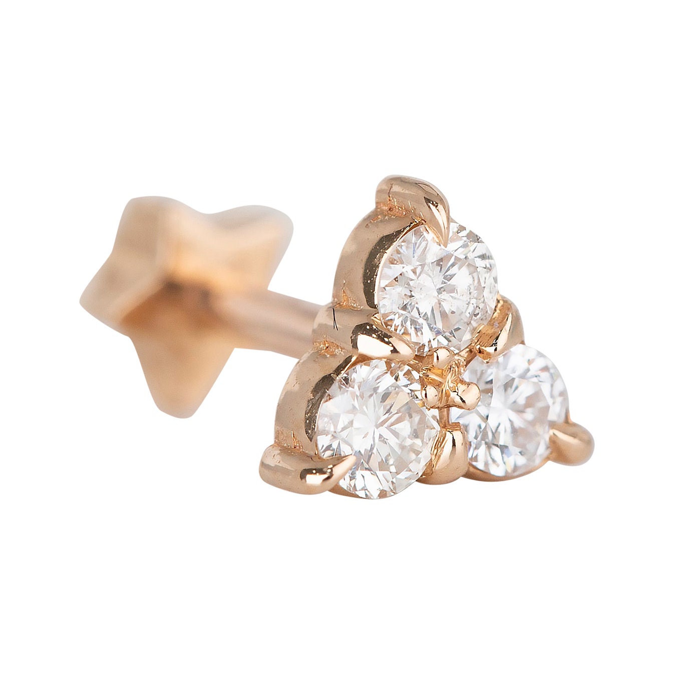 14K Gold 0.21 Ct Tria Diamonds Piercing, Gold 0.21 Ct Triple Diamonds Earring