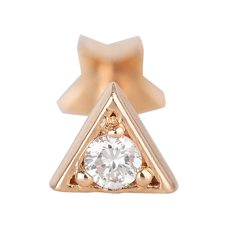 14K Gold 0.03 Ct Diamond Triangle Piercing, Gold 0.03 Ct Diamond Trigon Earring For Sale