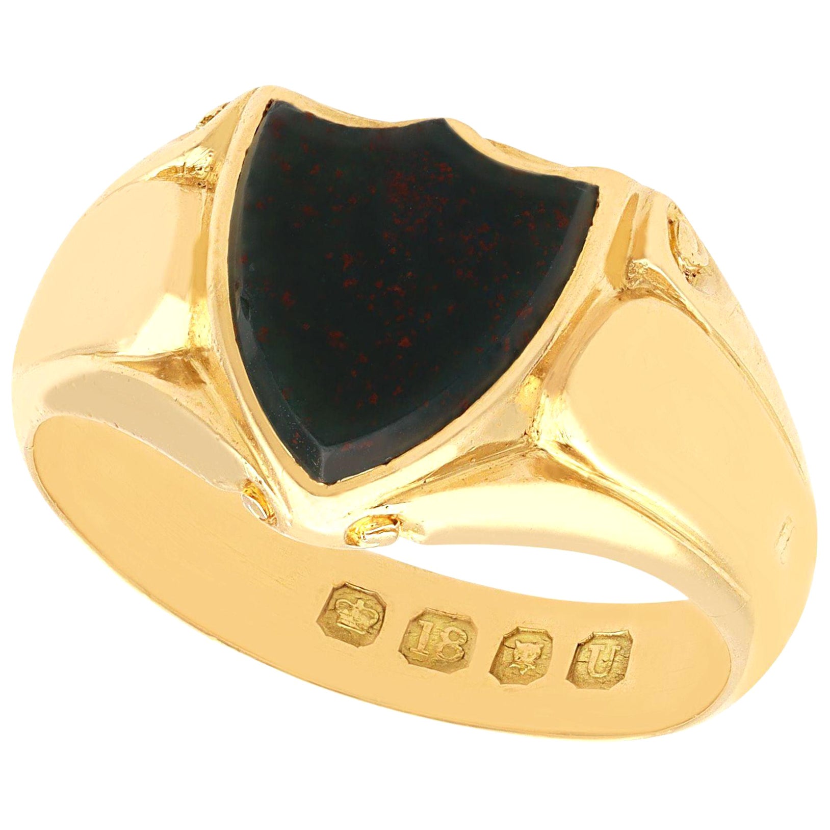 Antique Victorian Bloodstone and Yellow Gold Signet Ring For Sale