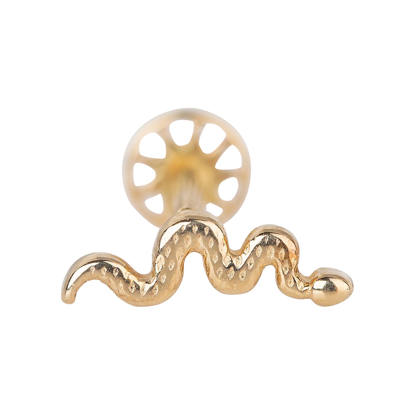 14K Gold Snake Piercing, Gold Stud Snake Earring For Sale