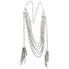 Used Panim Diamond Rosecut 6 Layered 18K White Gold duo Tassel Necklace