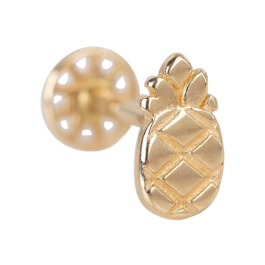 14K Gold Pineapple Piercing, Gold Stud Pineapple Earring