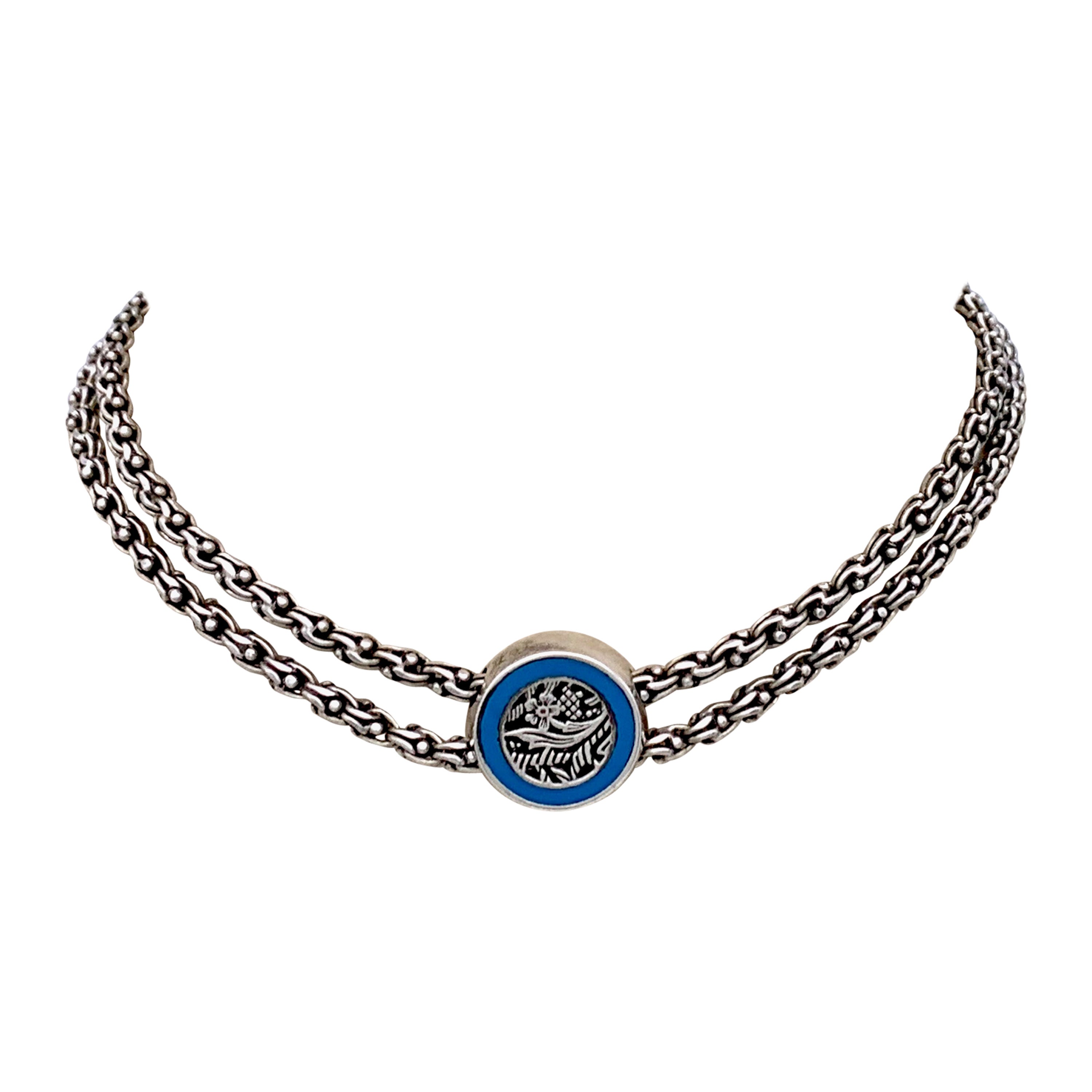 Antique Paste Silver Cluster Necklace at 1stDibs