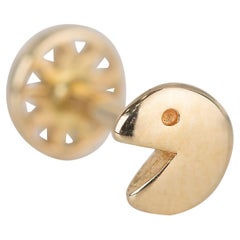 14K Gold Pac Man Piercing, Smiley Face Gold Stud Earring