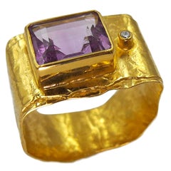 Amethyst Zircon 24K Gold Plate Silver Contemporary Modern Ring