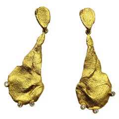Zircon 24K Gold Plade Silver Contemporary Modern Artist Hand Made Stud Earrings