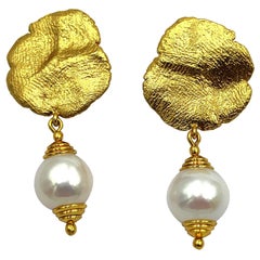 Freshwater Pearl Silver 24K Gold Plate Contemporary Modern Clip-On Earrings