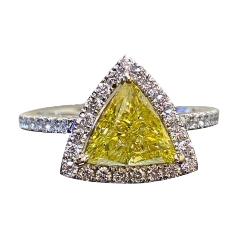 18K Gold 1.05 Carat EGL Certified Halo Trillion Yellow Diamond Engagement Ring  For Sale
