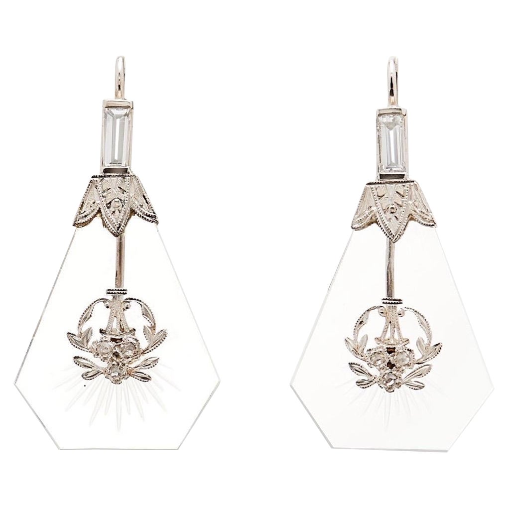 Mindi Mond Etched Crystal Diamond Platinum Victorian Style Drop Earrings