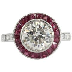 Art Deco Platinum 1.9 Carat Diamond & Ruby Engagement Ring