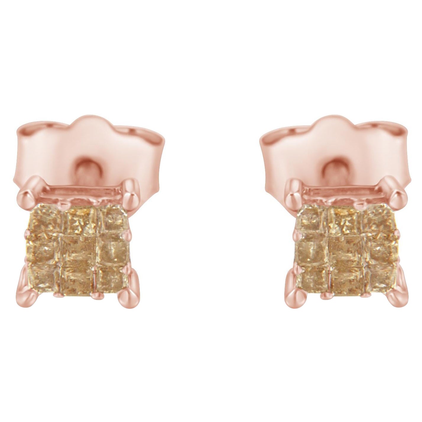 Rose Gold Plated Sterling Silver 1/4 Carat Diamond Composite Stud Earrings For Sale