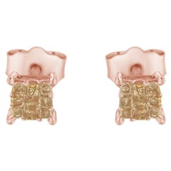 Rose Gold Plated Sterling Silver 1/4 Carat Diamond Composite Stud Earrings