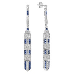 Majesté Sapphire and Diamond Bar Dangle Earrings in 14K White Gold