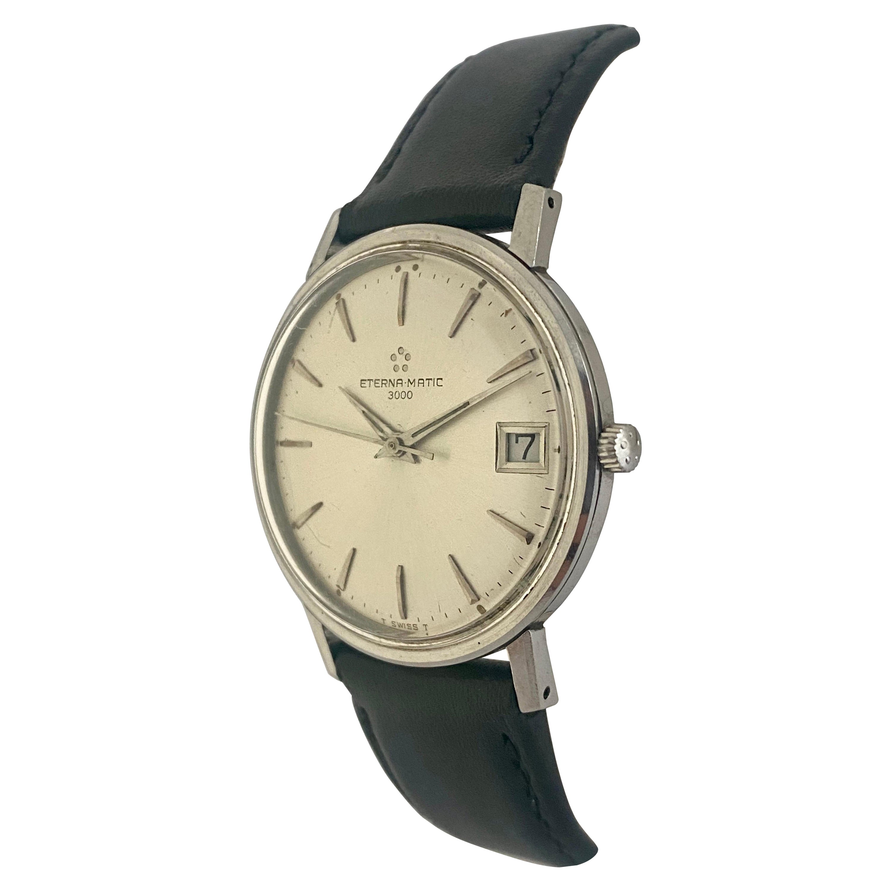 Vintage 1960’s Eterna-Matic 3000 Stainless Steel Wristwatch For Sale
