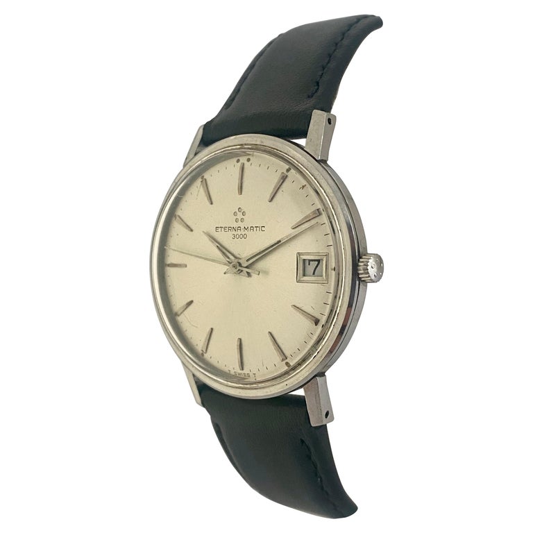 Vintage 1960's Eterna-Matic 3000 Stainless Steel Wristwatch For Sale at  1stDibs