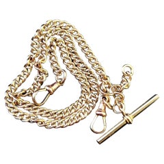 Antique 9kt Yellow Gold Double Albert Chain, Watch Chain, Curb Link