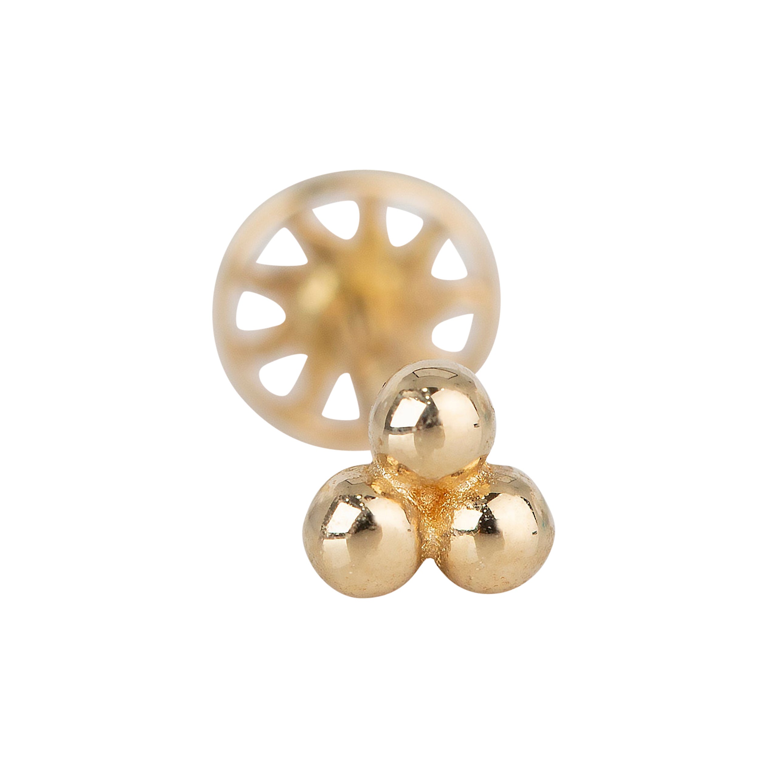 14K Gold Tria Dot Piercing, Three Balls Gold Stud Earring For Sale