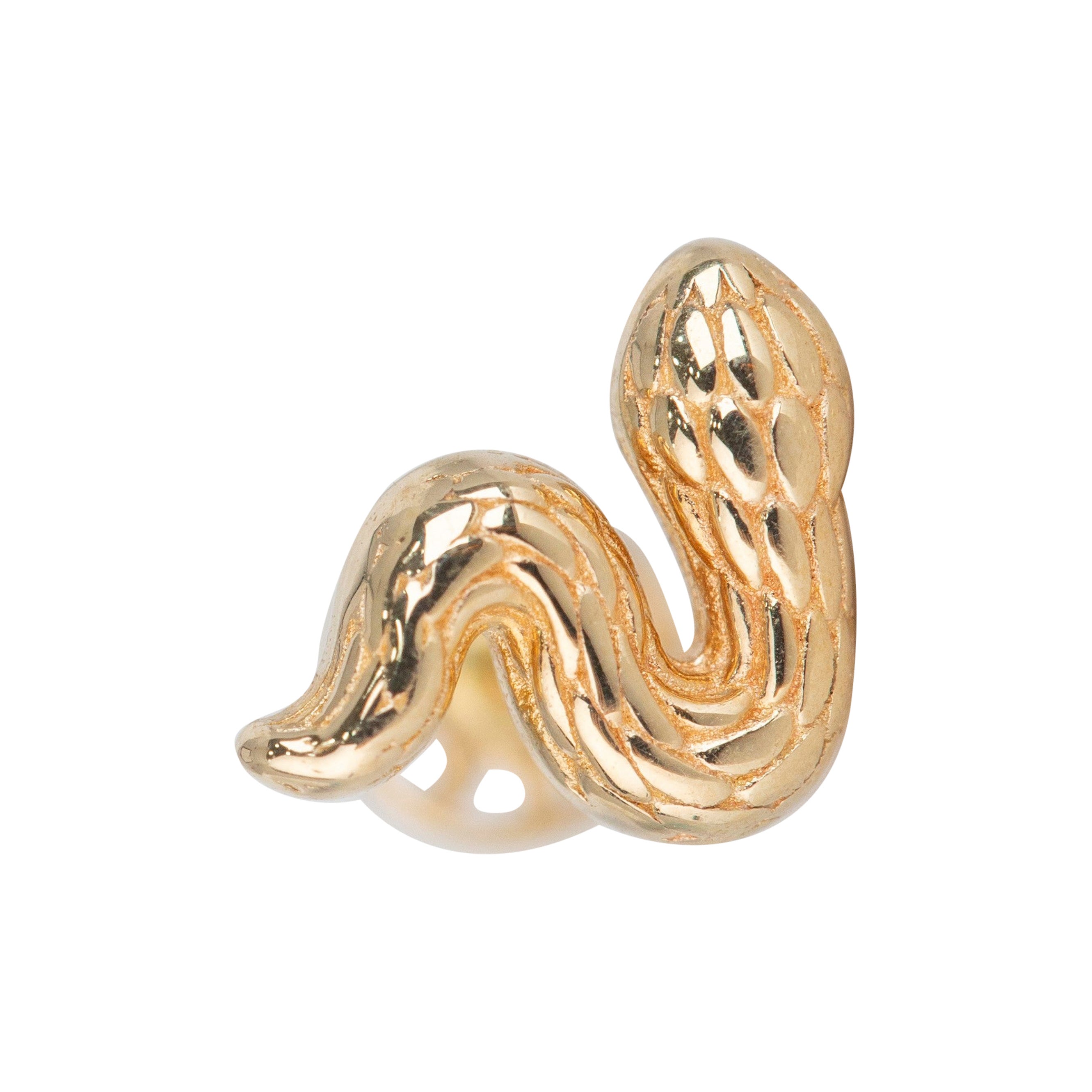 14K Gold Cute Serpent Piercing, Bold Snake Gold Stud Earring For Sale
