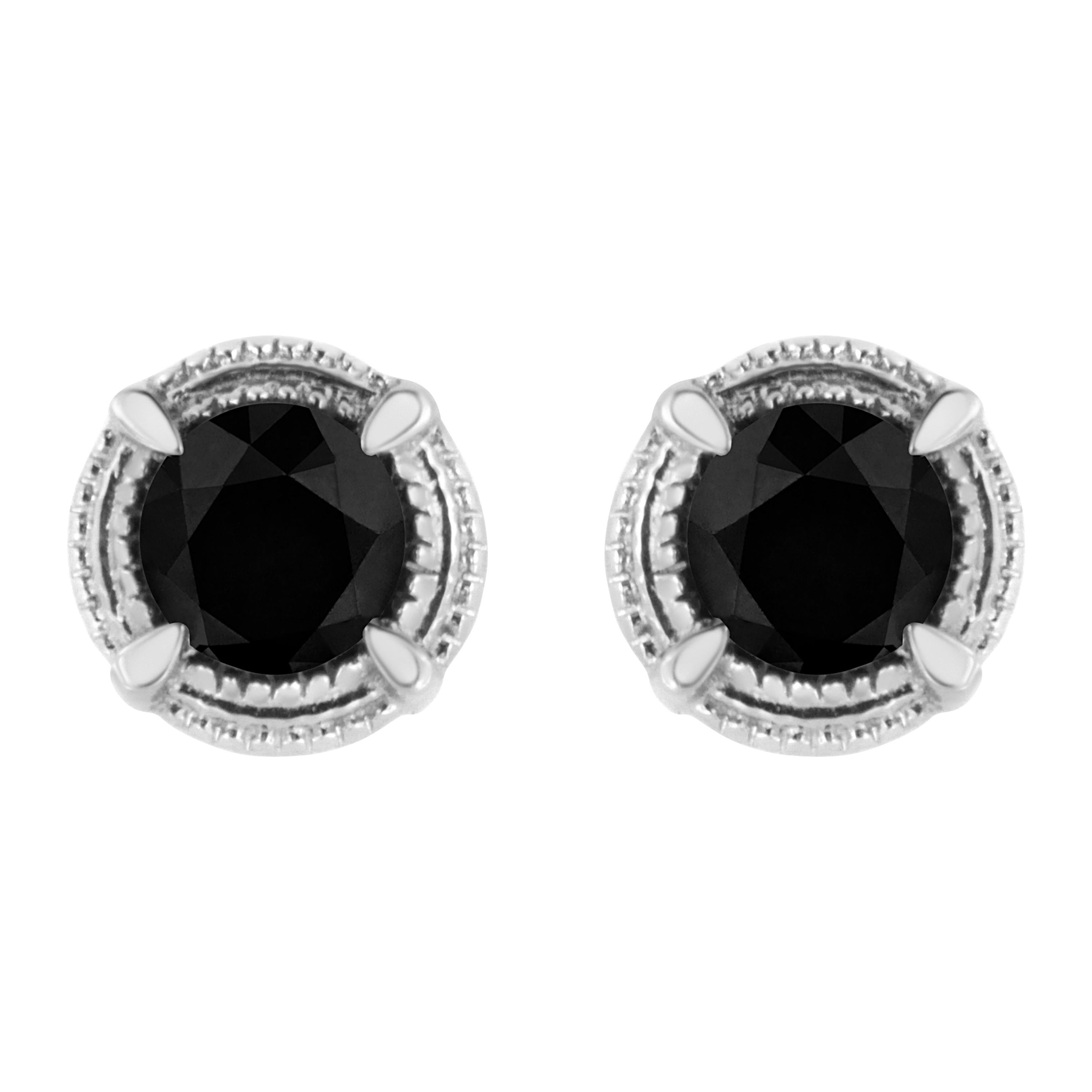 .925 Sterling Silver 1/2 Carat Treated Black Diamond Milgrain Stud Earrings