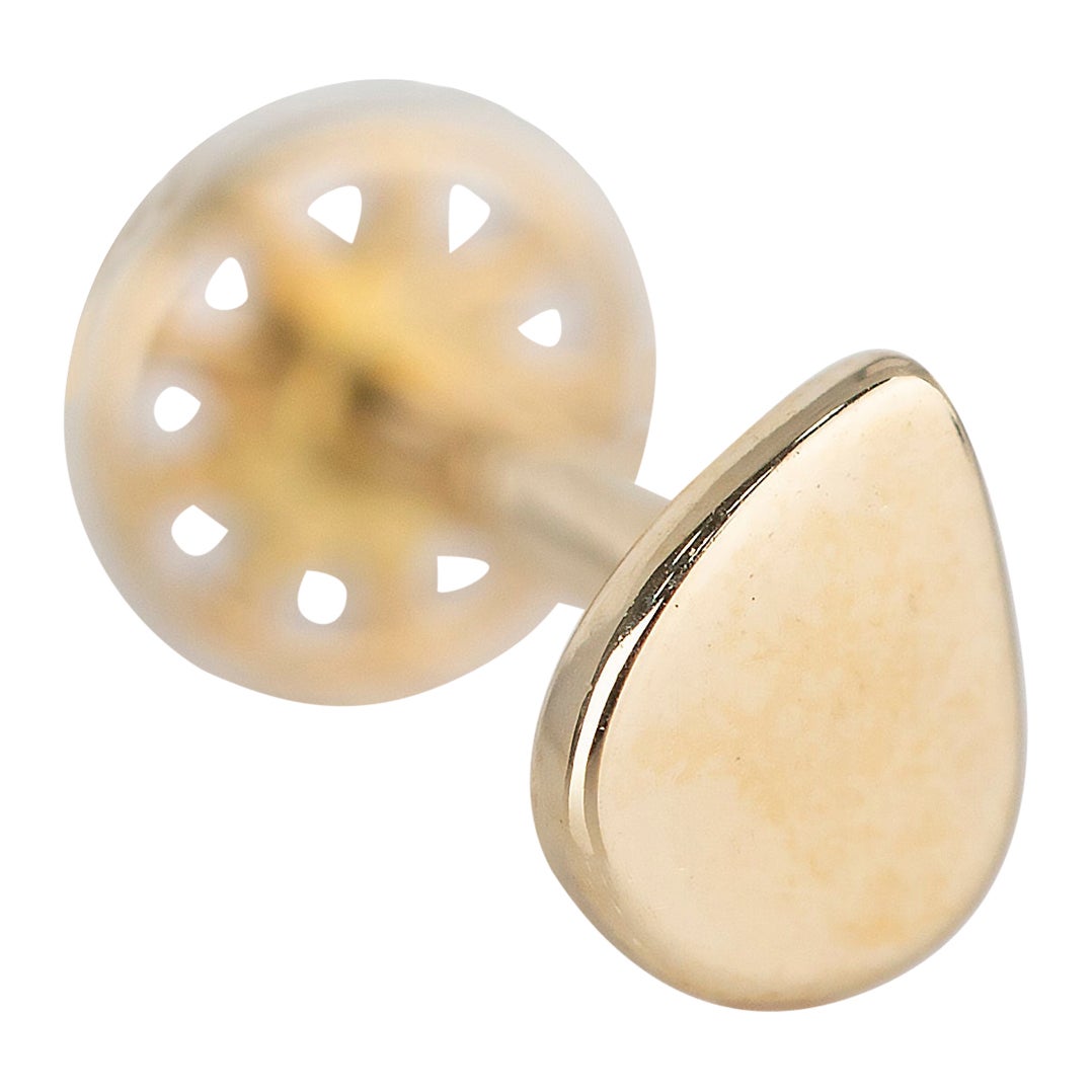 14K Gold Drop Shape Piercing, Pear Shape Gold Stud Earring