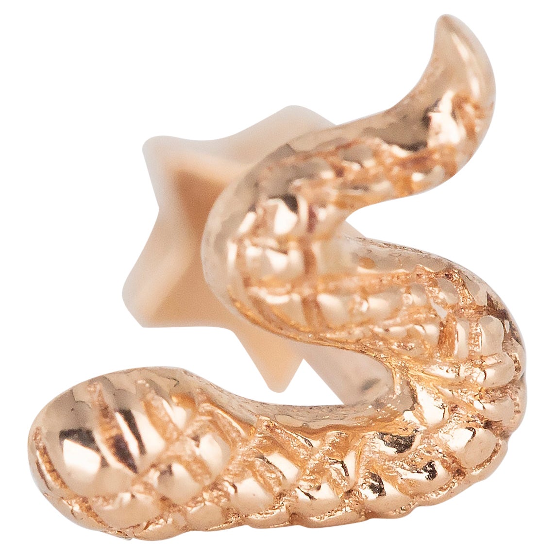 14K Rose Gold Cute Serpent Piercing, Bold Snake Rose Gold Stud Earring For Sale