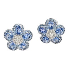 Cellini 18KT Gold 6.25 Carat Blue Sapphire and .50 Carat Diamond Flower Earrings