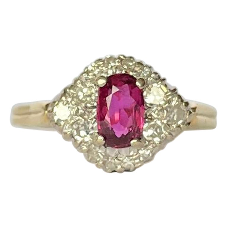 Ruby and Diamond 18 Carat Gold Cluster Ring For Sale