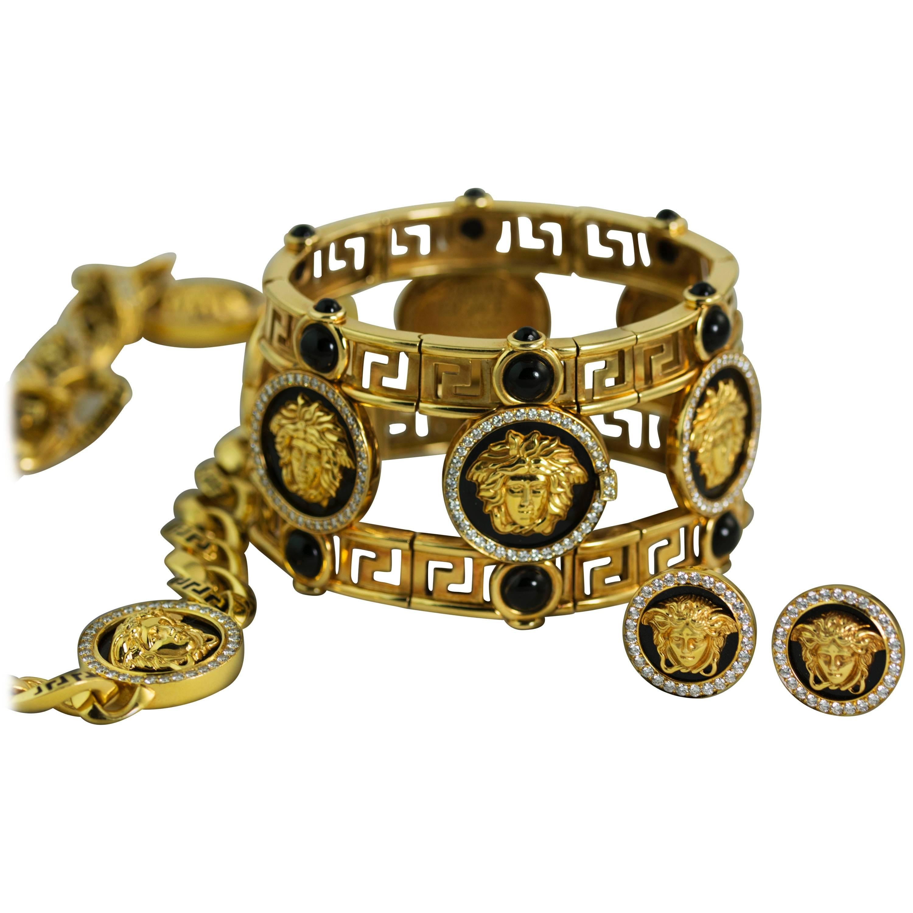 Versace Gold "Atelier" Necklace Earring and Bracelet Suite