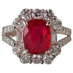 No Heat GIA Cert Ruby Diamond Platinum Ring 9