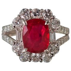 No Heat GIA Cert Ruby Diamond Platinum Ring 