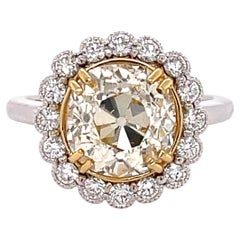 Yellow Diamond and Halo Ring White Gold