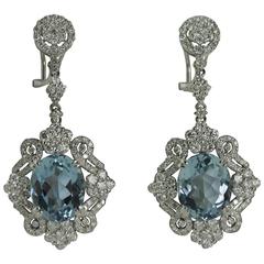 Aquamarine Diamond Gold Earrings 2
