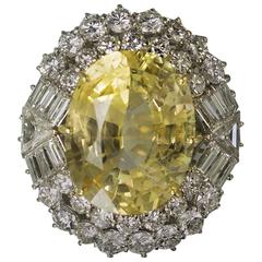 No Heat Yellow Sapphire Diamond Platinum Ring