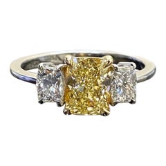 Platinum Three Stone GIA Certified Flawless Fancy Yellow Diamond Engagement Ring