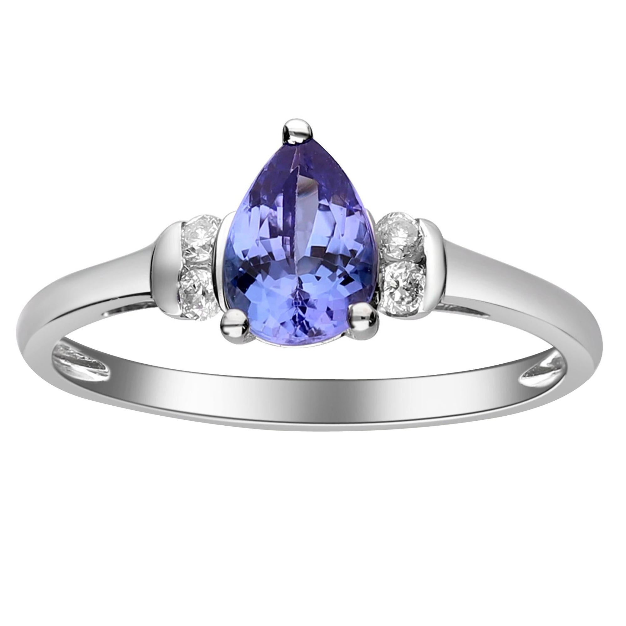 0.71 Carat Tanzanite Pear Cut and Diamond 10 K White Gold Engagement Ring For Sale