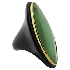 Marquise Jade Gold and Black Wood Ring