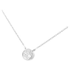 10K White Gold 1/3 Carat Round-Cut Diamond Bezel Pendant Necklace