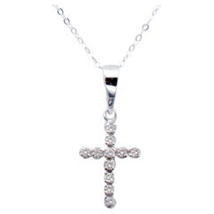 Diamonds, 9 Karat White Gold Cross Pendant Necklace