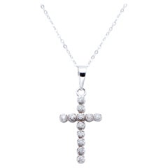 Diamonds, 9 Karat White Gold Cross Pendant Necklace