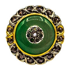 Art Deco Stil Weißer Rosenschliff Diamant Jade Gelbgold Cocktail-Ring