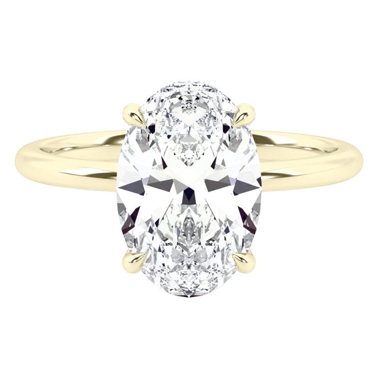 Bague de fiançailles en or jaune 14 carats avec diamant solitaire ovale de 2 carats certifié par le GIA