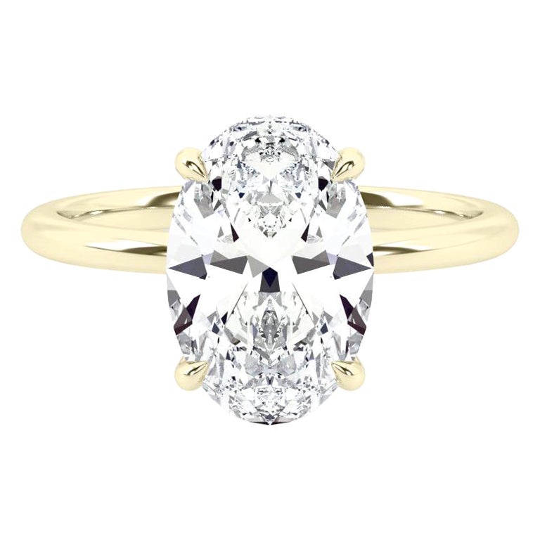2 Carat Oval Solitaire Diamond 14k Yellow Gold Engagement Ring For Sale